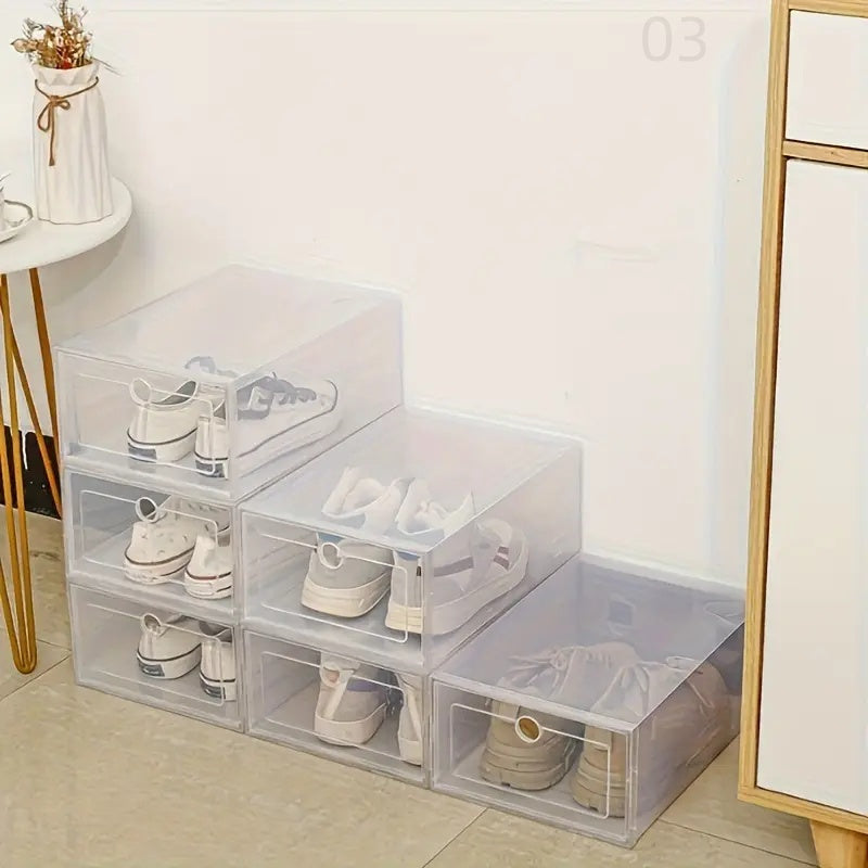 Transparent Plastic Shoe Boxes 6 Pack Stackable Foldable Storage Organizer