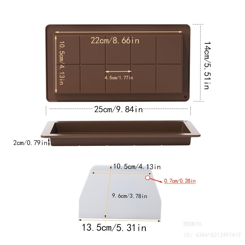 Silicone Candy Mold Set for Chocolate Bars with Scraper, 1-3 Pieces, Large Size