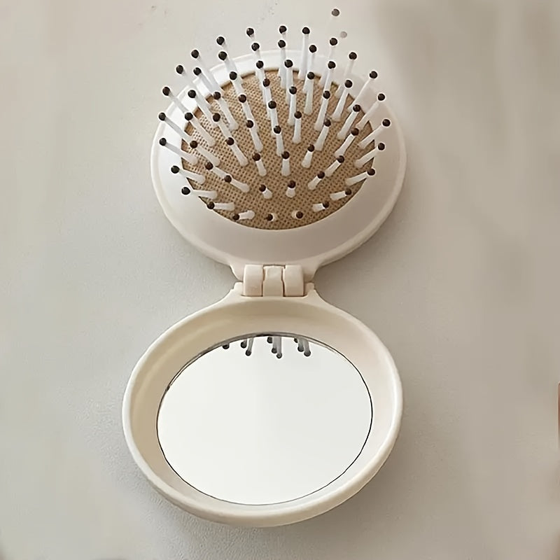 Travel Hairbrush with Mirror Foldable Scalp Massaging Air Cushion Dry Hair