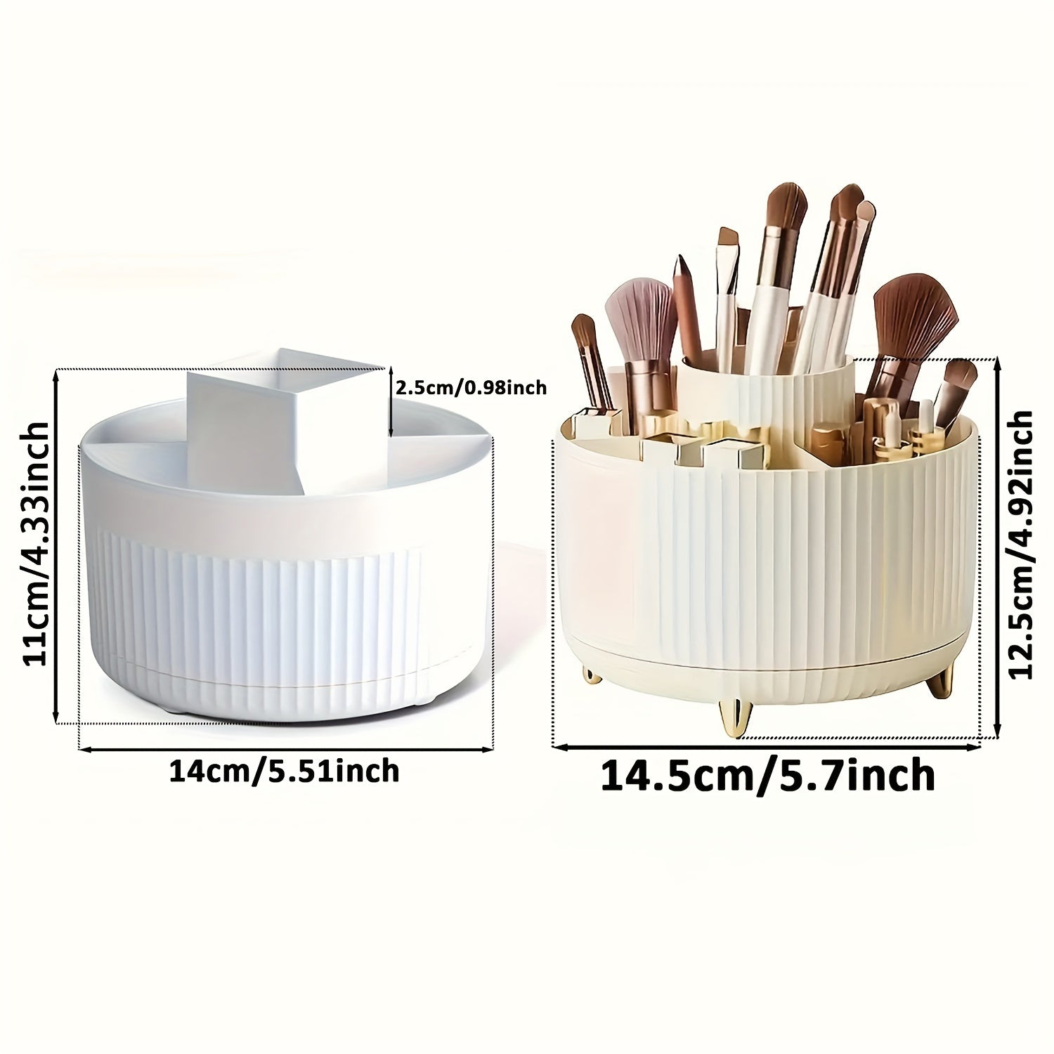 Round Plastic Makeup Organizer with 360° Rotation and 5 Compartments