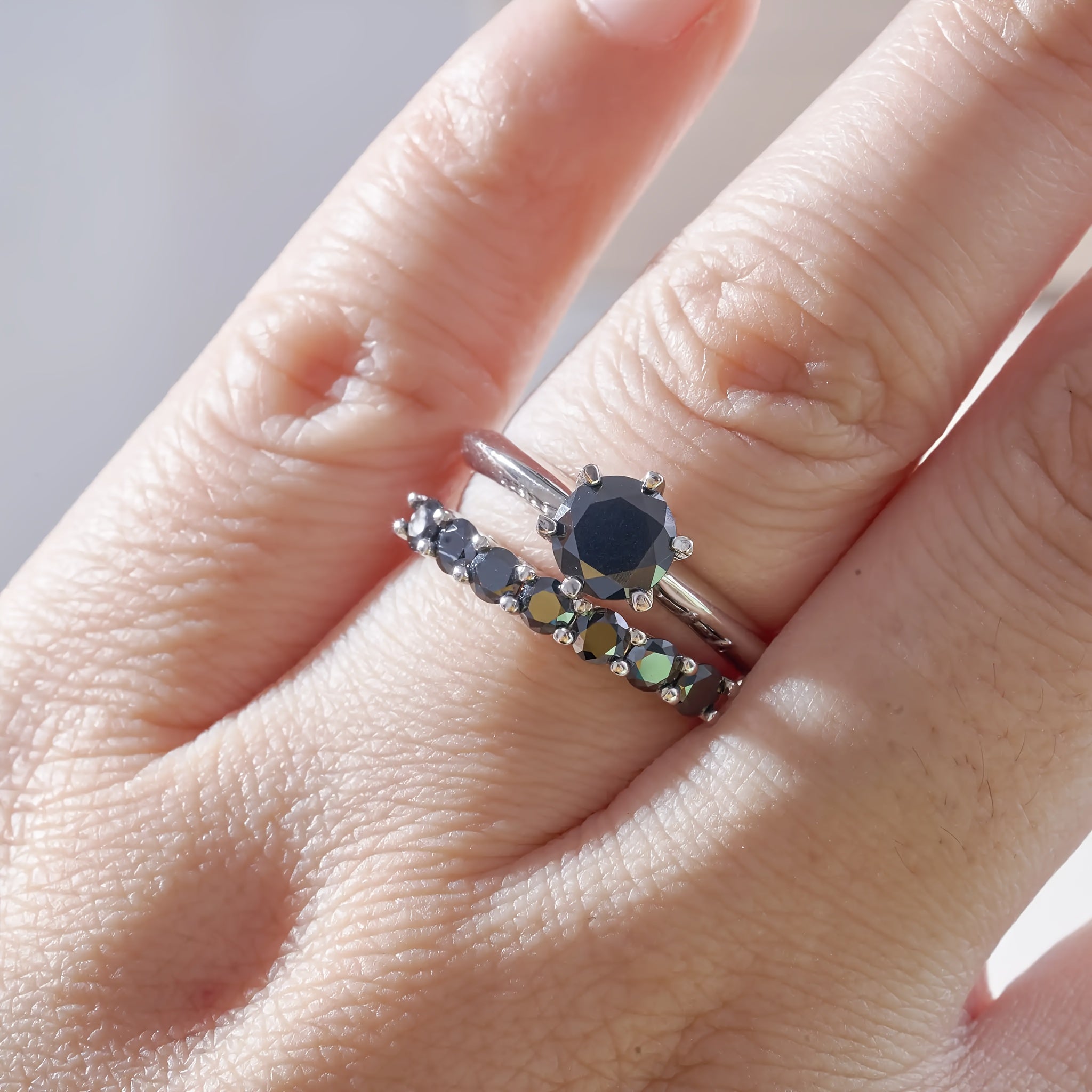 Juego de anillos de novia de plata de ley 1.7CT Moissanite anillos de aniversario estilo francés