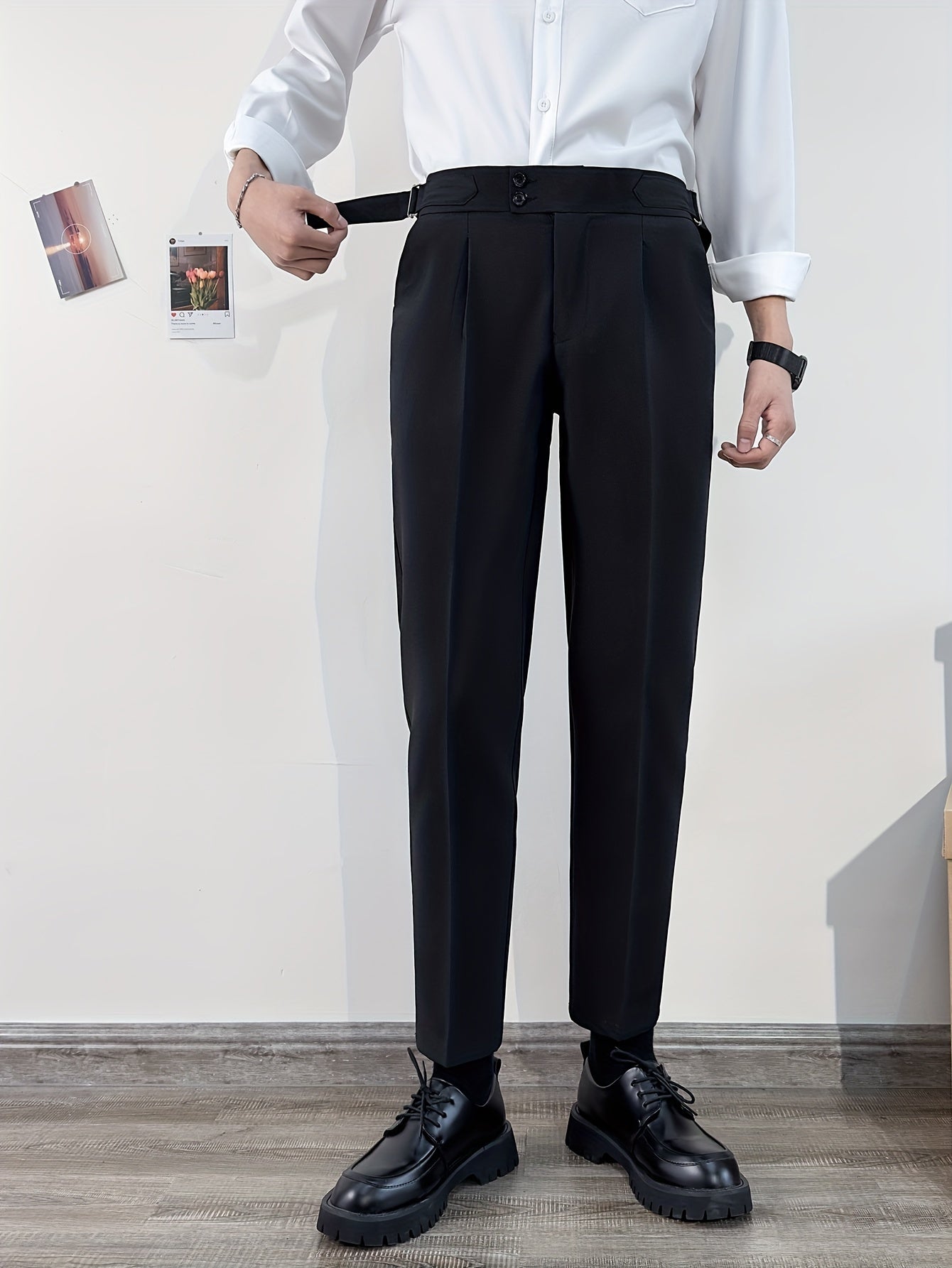 Men's Formal Dress Pants Cropped Polyester Solid Regular Fit for Weddings Parties Outdoor