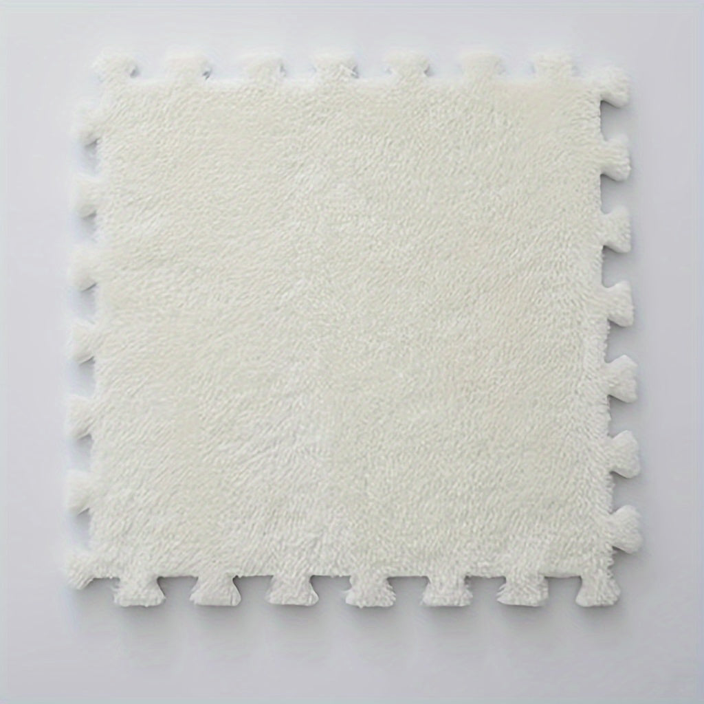 Set of 12 Water-Resistant Plush Interlocking Area Rug Tiles 29.97cm Solid Color