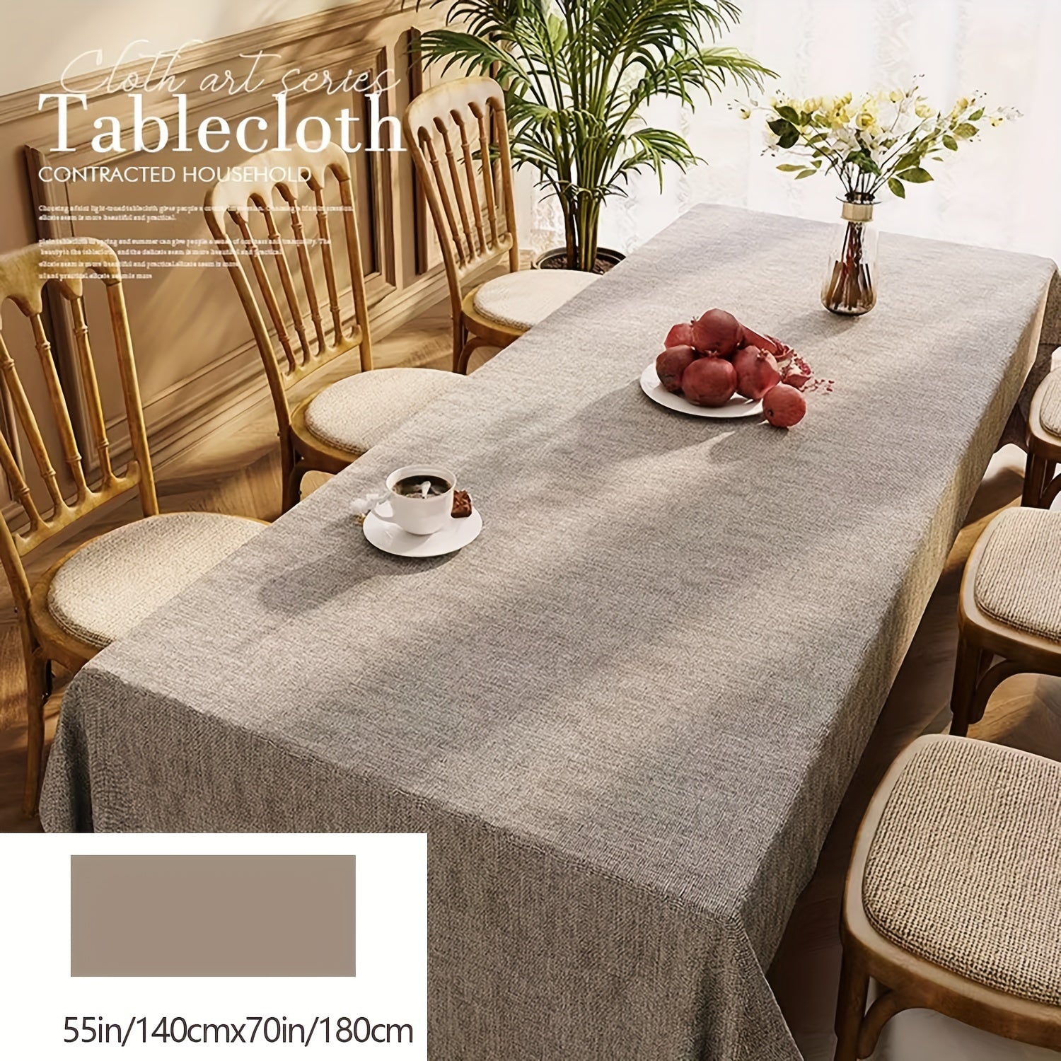 Beige Polyester Rectangular Waterproof Oil-Proof Tablecloth for Picnic and Dining