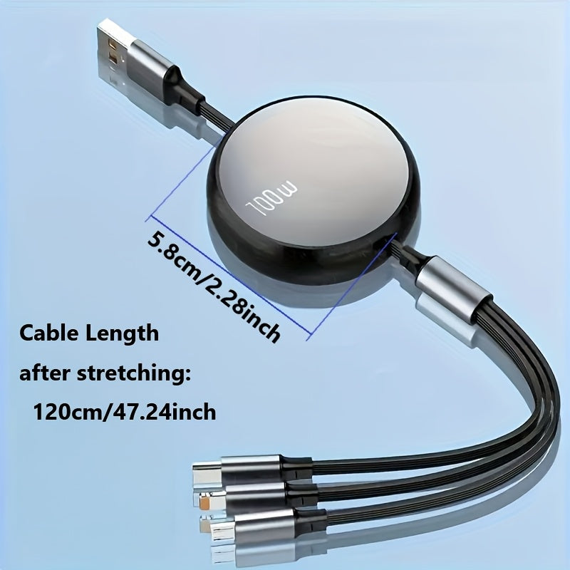 Retractable USB Charging Cable 100W Fast Charging 6A Data Sync 480Mbps