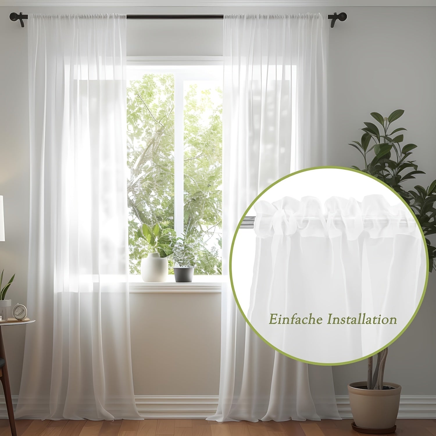 Set of 2 White Sheer Tulle Curtain Panels for Living Room or Bedroom Window Decor
