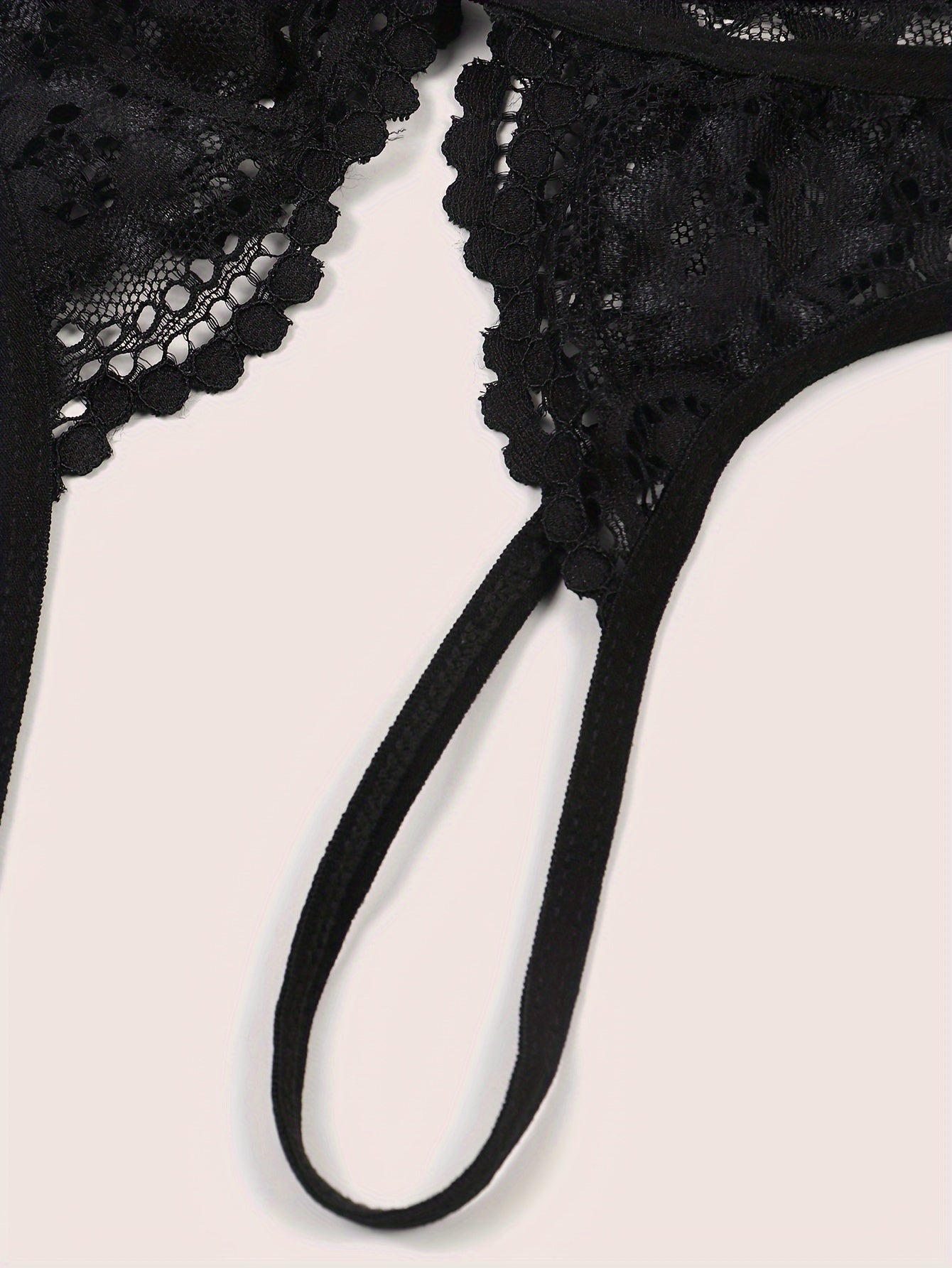 Women's Sheer Lace Lingerie Set with Hollow Design and Thin Straps