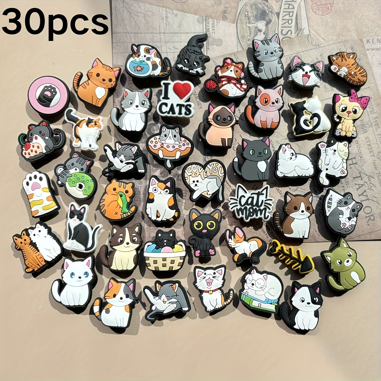 30Pcs Kids Pink PVC Cat Shoe Charms Colorful Animal Shoe Accessories