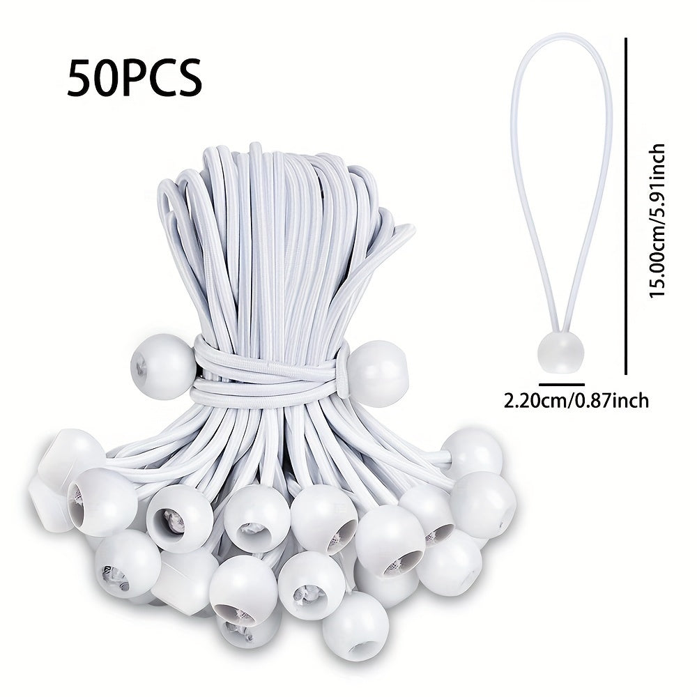 20/50 Pack Heavy-Duty White Bungee Cords for Camping, RV, Indoor Outdoor Use