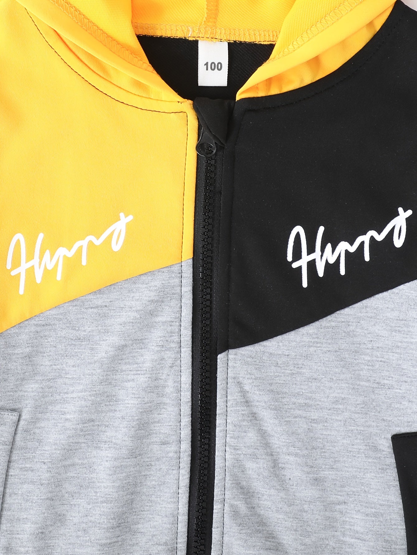 Boys Hooded Jackets Set of Two Zipper Patchwork Letter Print Spring Fall Polyester