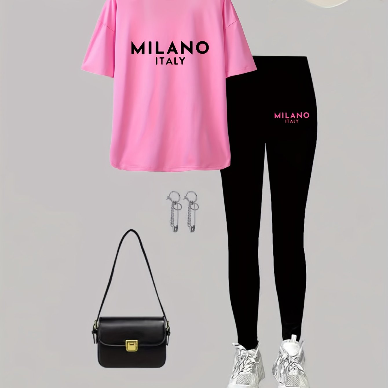 Women's Plus Size Graphic Tee And Leggings Set Polyester Stretch Casual