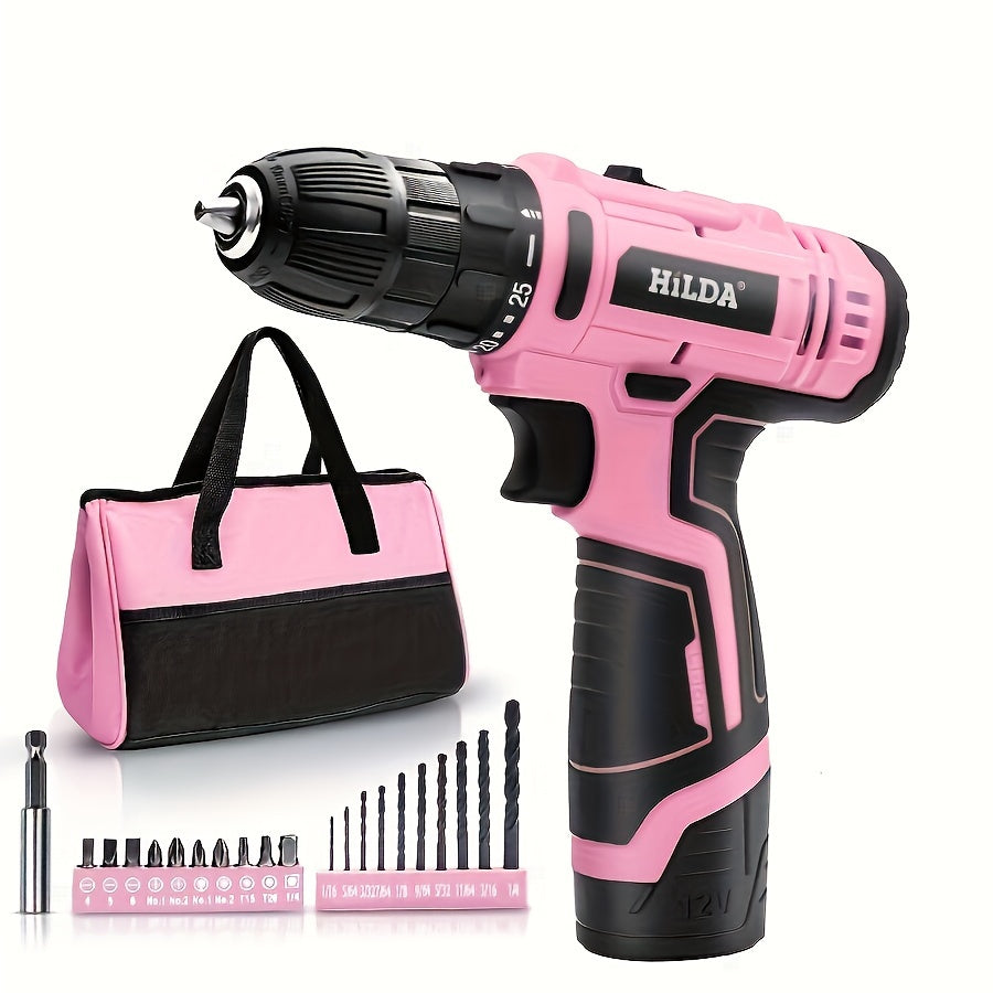 Juego de taladro eléctrico recargable con batería de iones de litio, destornillador inalámbrico, llave y atornillador de impacto