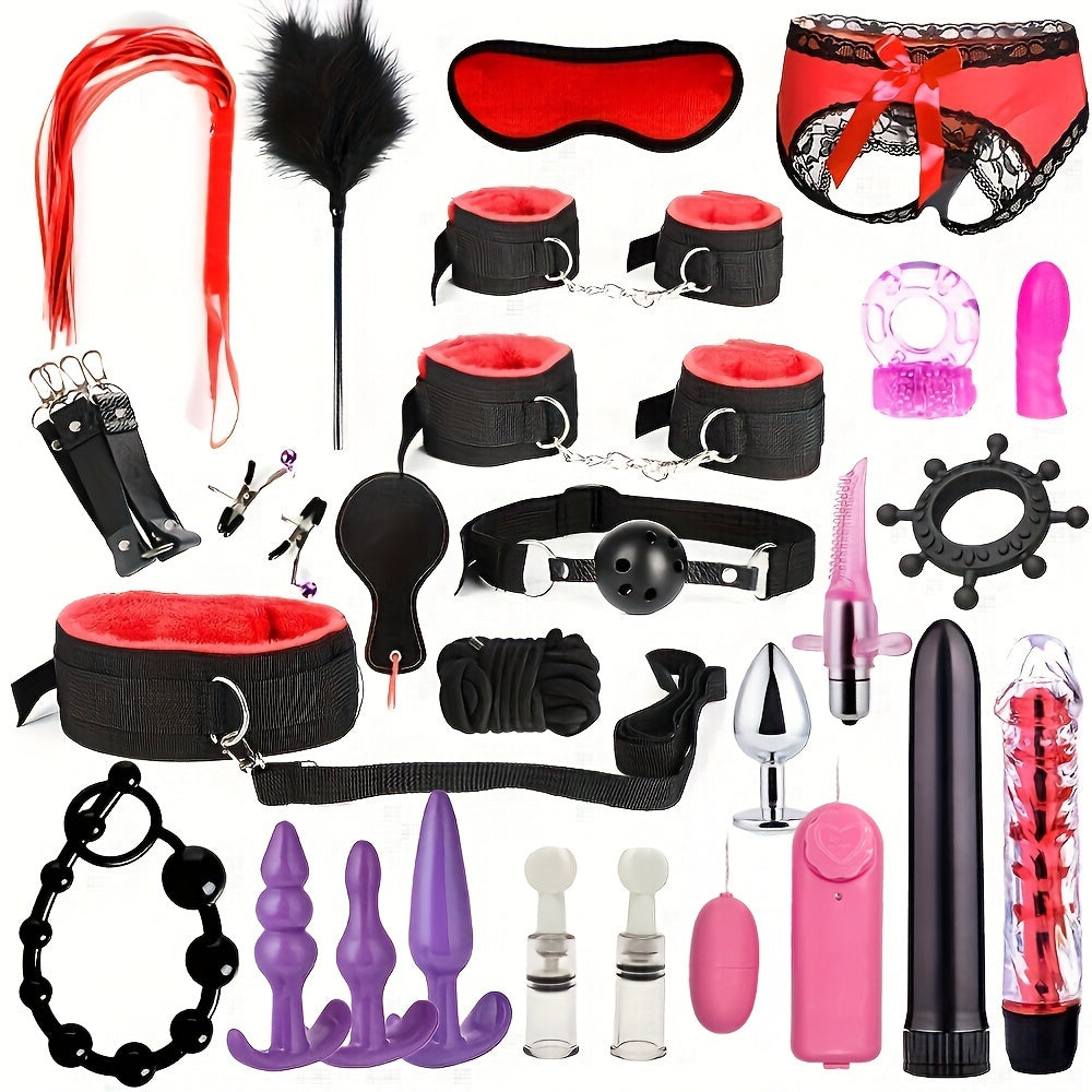 Women Couples BDSM Bondage Kit with Cuffs Blindfold Spanking Black