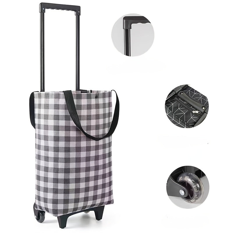 Foldable Shopping Cart with Wheels Waterproof Oxford Fabric Large Capacity Outdoor Groceries