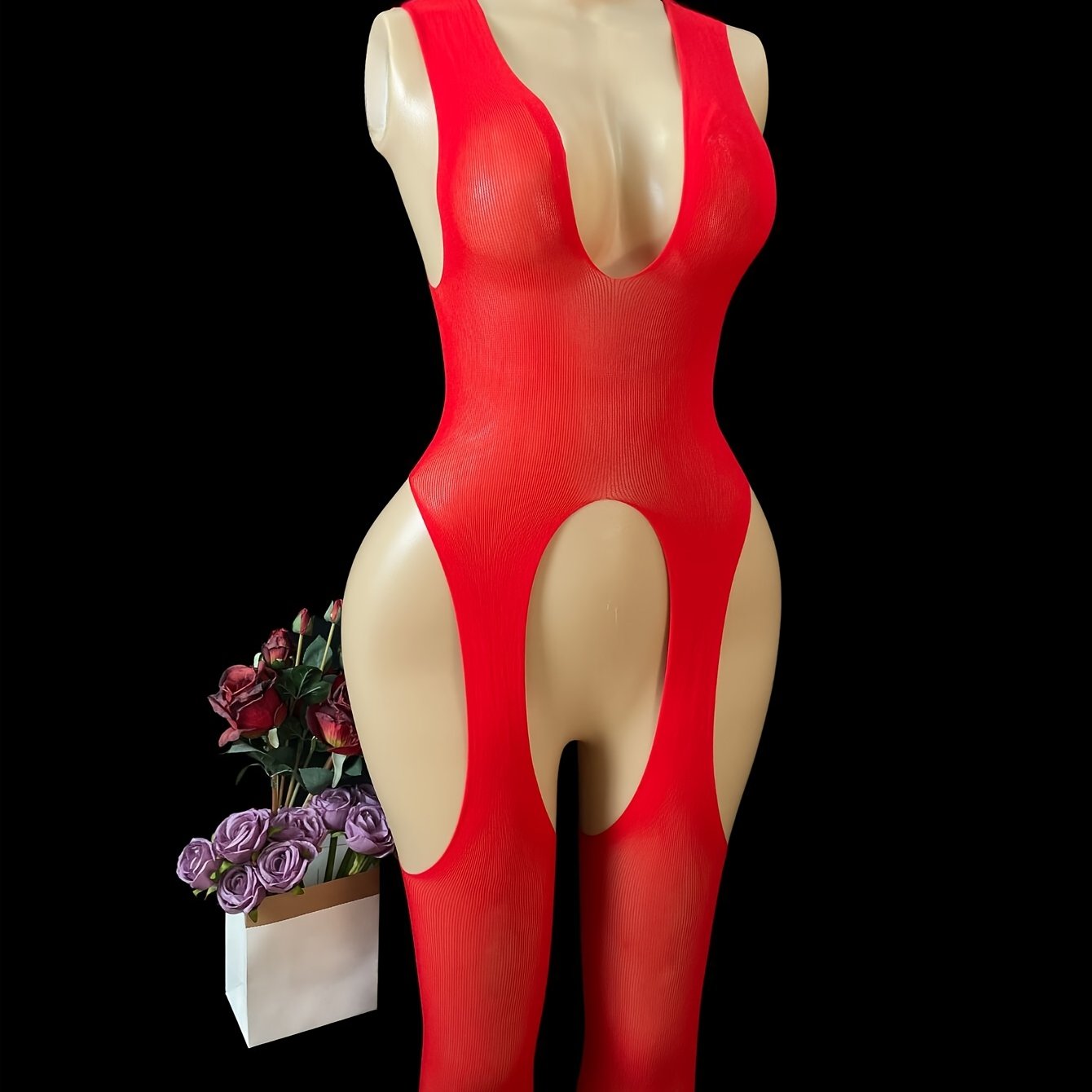 Женский сетчатый боди с вырезом в паху, прозрачные колготки полностью по телу, кружевное бельё