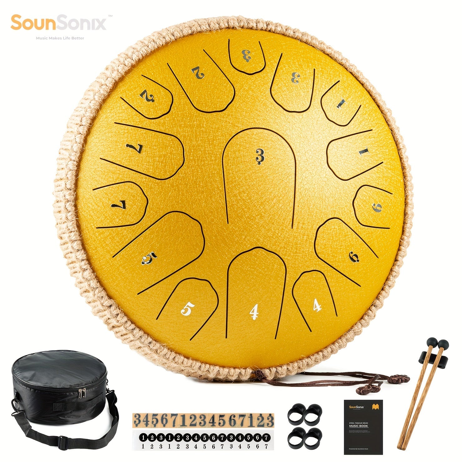 Steel Tongue Drum 33cm 15 Notes D Major Hand Pan with Mallets and Carry Bag