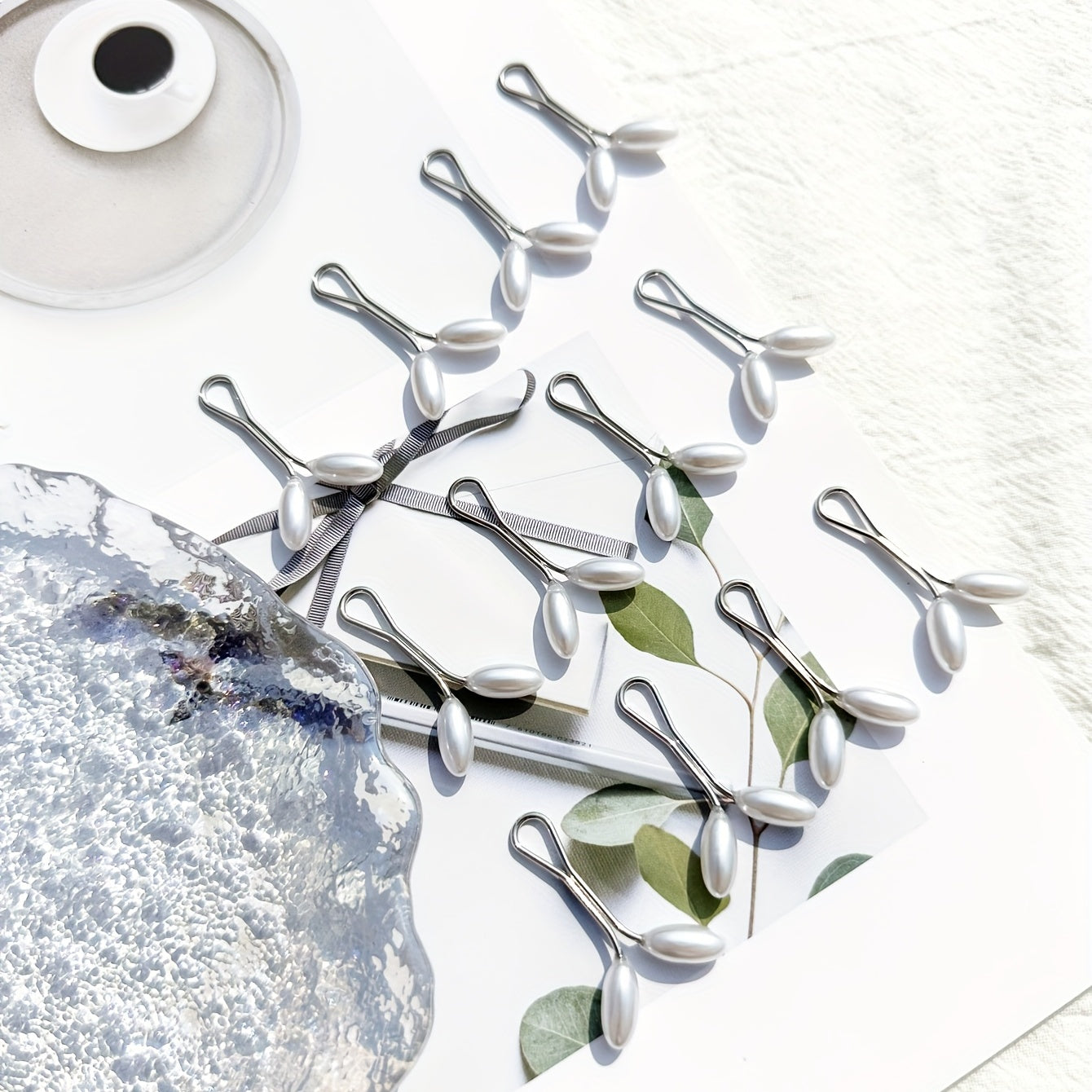 Set of 12 Faux Pearl Bead Scarf Buckles for Muslim Hijab Accessories