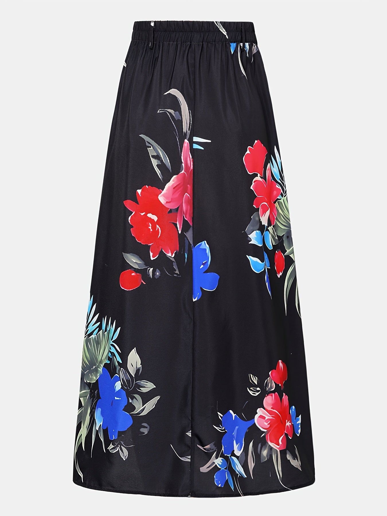 Plus Size Floral Skirt With Pockets High Waist Polyester All Seasons