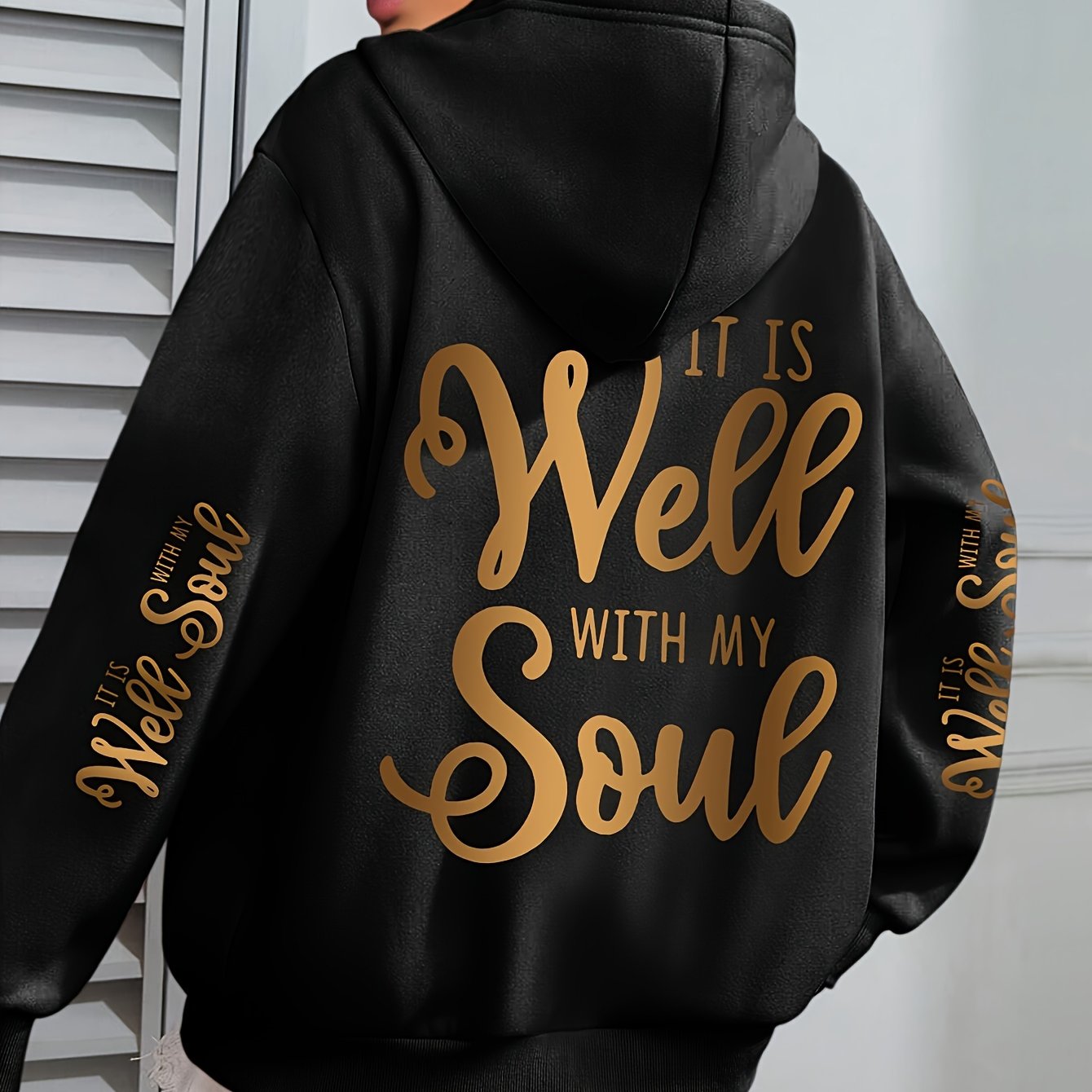 Plus Size Hooded Sweatshirt with Gold Lettering Oversized Fall Winter Cozy