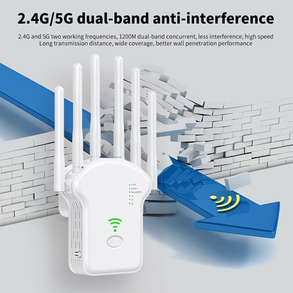 1200 Mbps Wi-Fi Extender Dual Band 2.4GHz 5GHz Repeater Ethernet Port Coverage for Large Home
