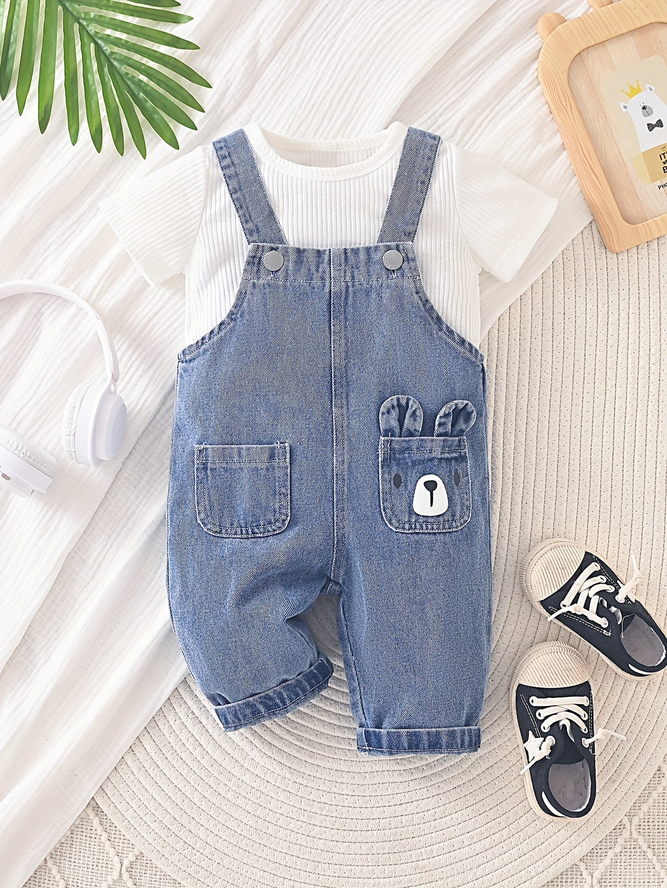 Kids Boys Denim Overalls Set with Solid Color Tee and Suspender Shorts for Summer Outdoor Activities