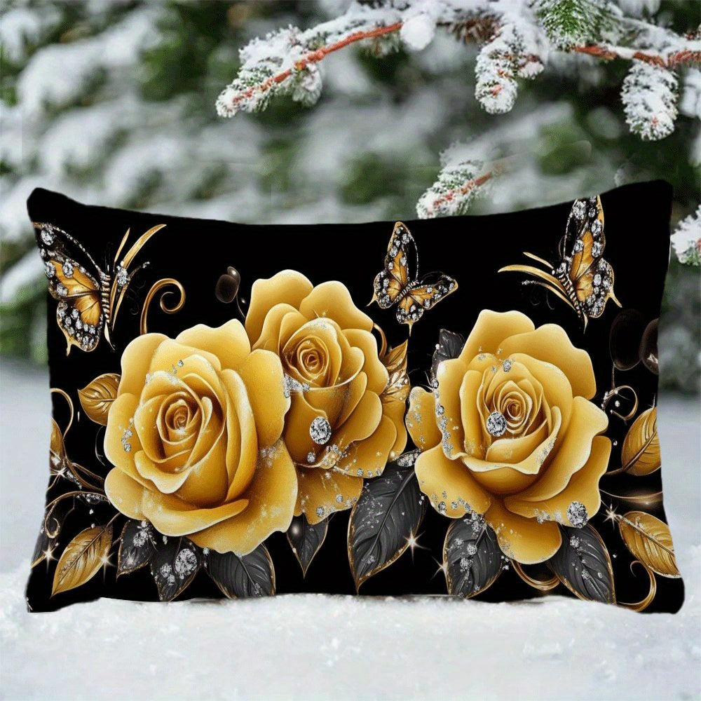"Floral Print Flannel Pillow Cover in Casual Style, Zippered, Machine Washable, Suitable for All Seasons, Ideal for Multi-Position Sleepers. Includes Decorative Cushion Case for Sofa, Bedroom, or Car. Measures 50.8x30.48 cm (Pillow Insert Not Included)."