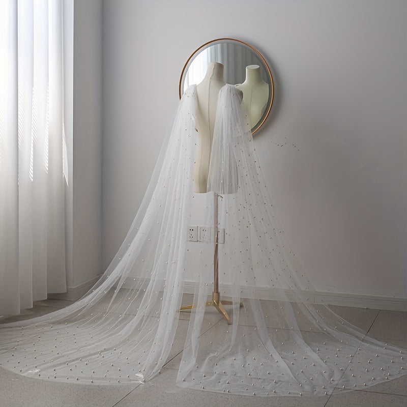 Yuvdoq uchun to'y libosi aksessuarlari bilan Bridal Tulle Wings va Faux Pearl Capes