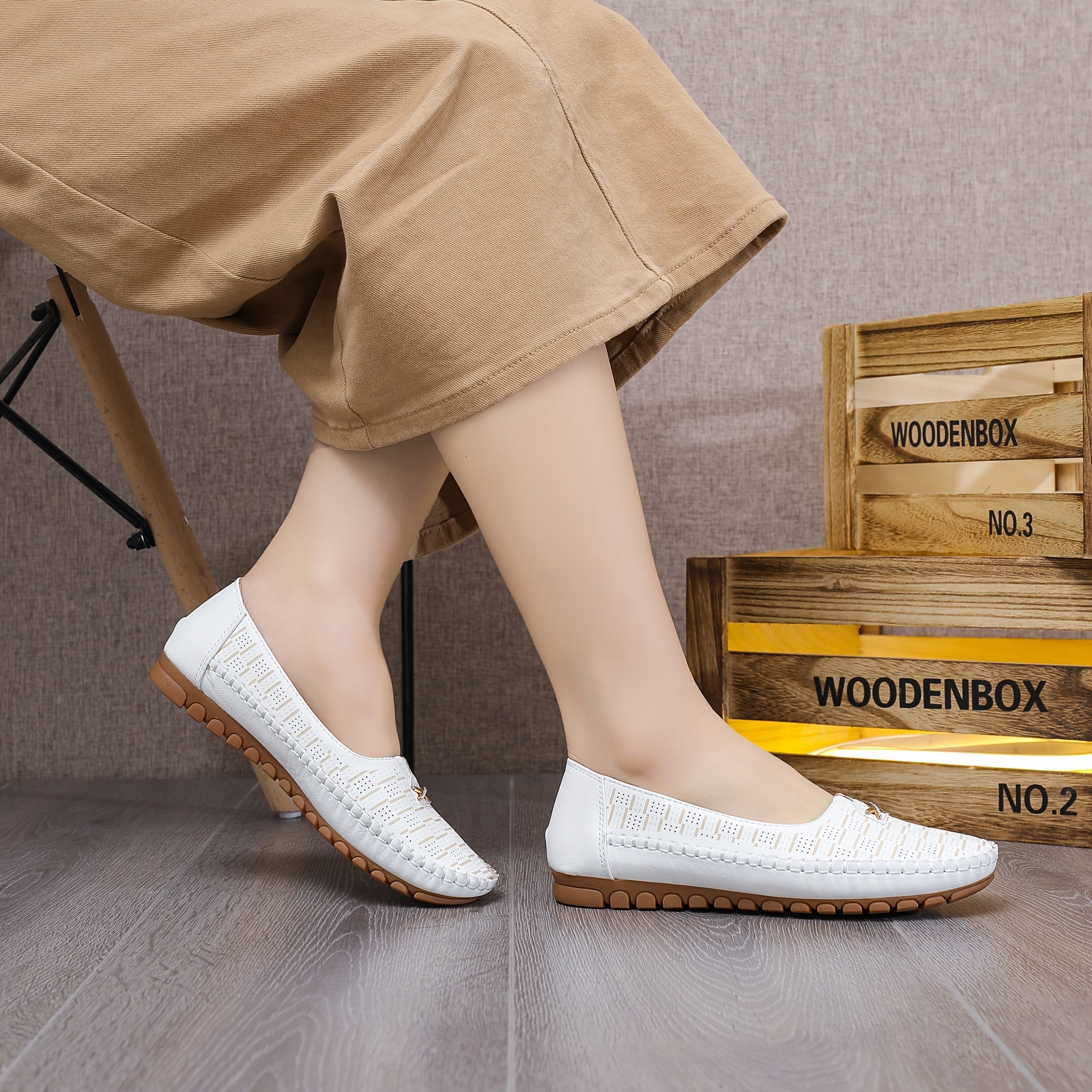 Women's Slip-On Loafers with Metal Buckle, Solid Color, Plain Toe