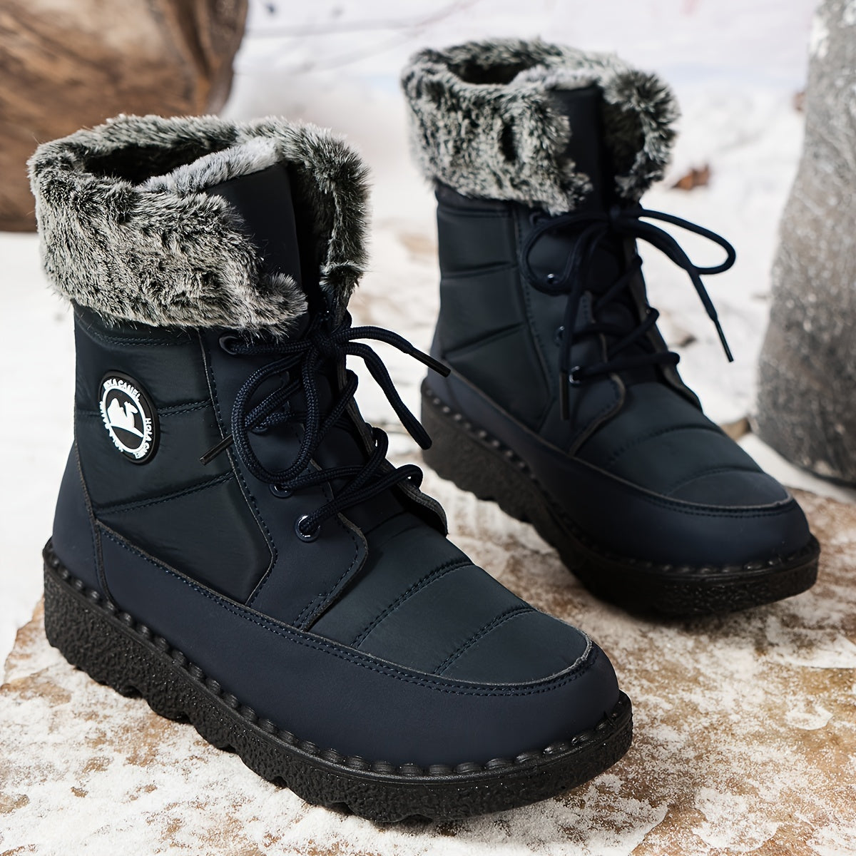Women's Winter Snow Boots Mid-Calf Casual Solid Color Lace-Up Wedge