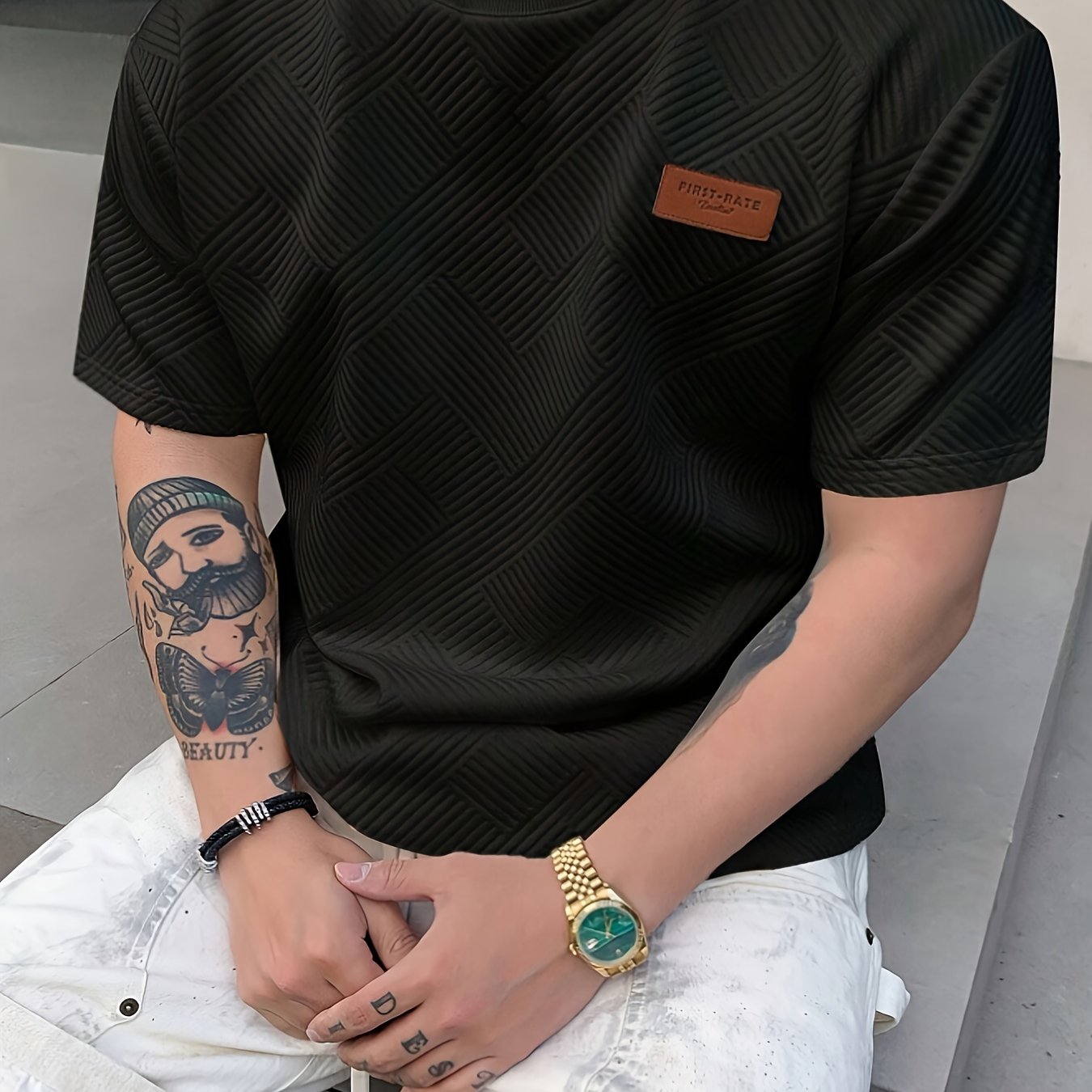 Мужская повседневная футболка с круглым вырезом из полиэстера с легкой эластичностью, однотонная трикотажная ткань для всех сезонов