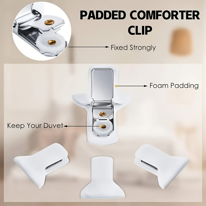 Set of 4 White Bedding Clips Non-Slip Comforter Clips with Foam Padding
