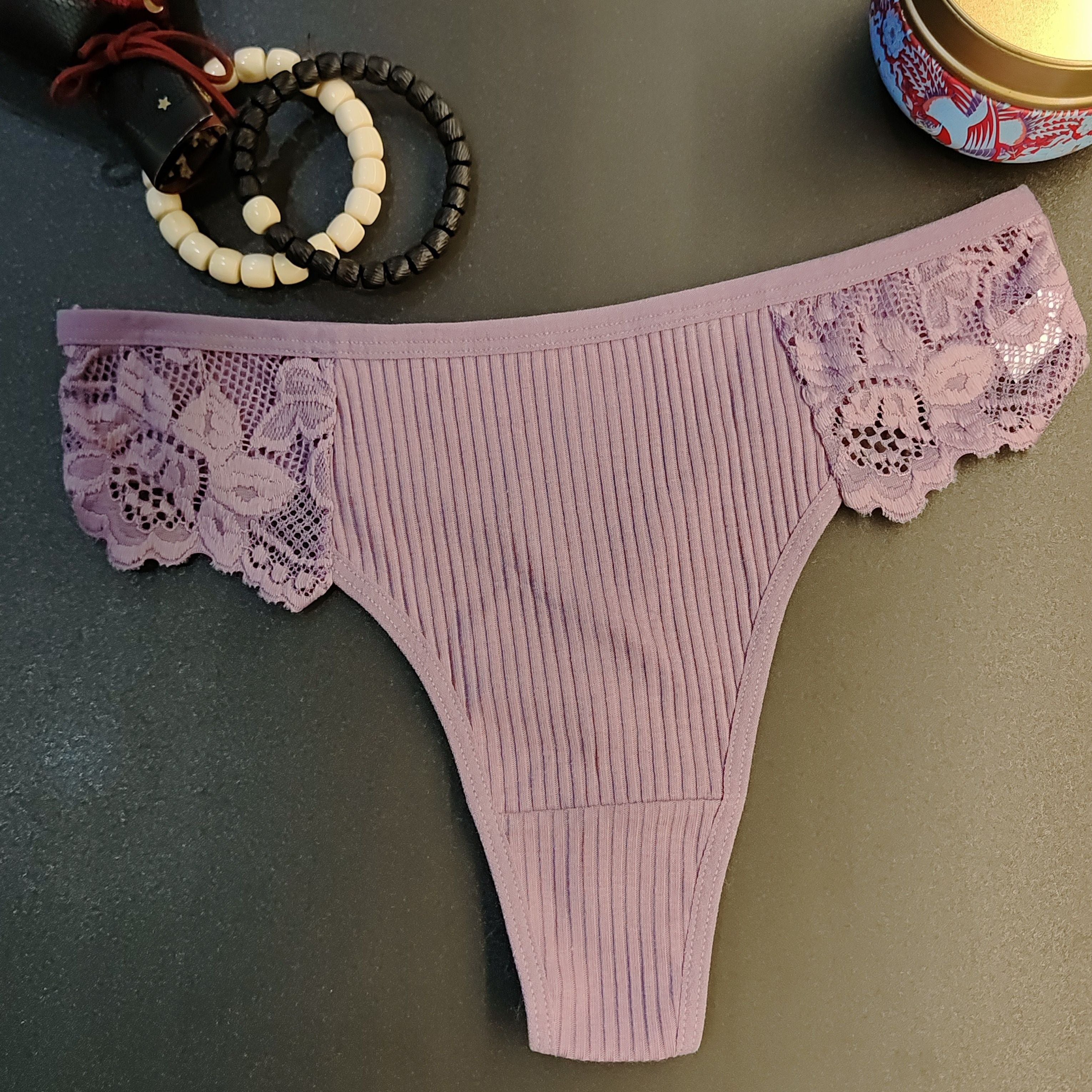 Women's Lace Ribbed Low-Rise Thongs Sexy Lingerie