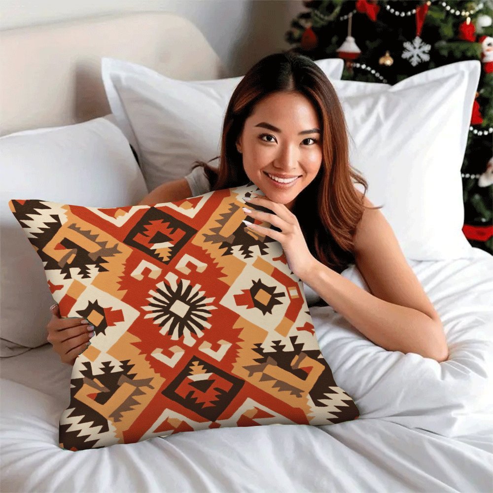 Bohemian Retro Geometric Flannel Pillow Cover 45.72x45.72 cm Zipper Washable Square Cushion Case