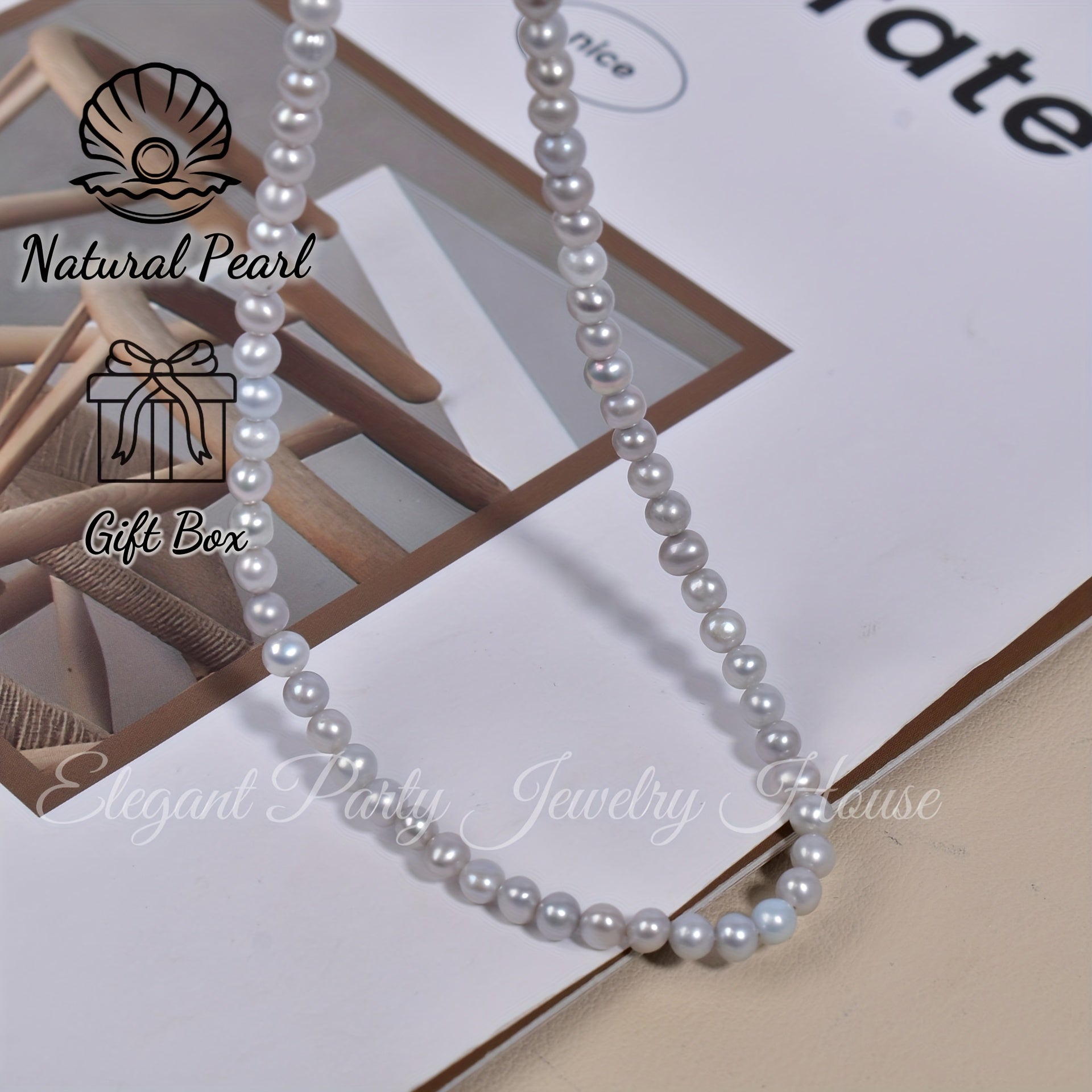 Gray Freshwater Pearl Necklace with Sterling Silver Clasp for Women