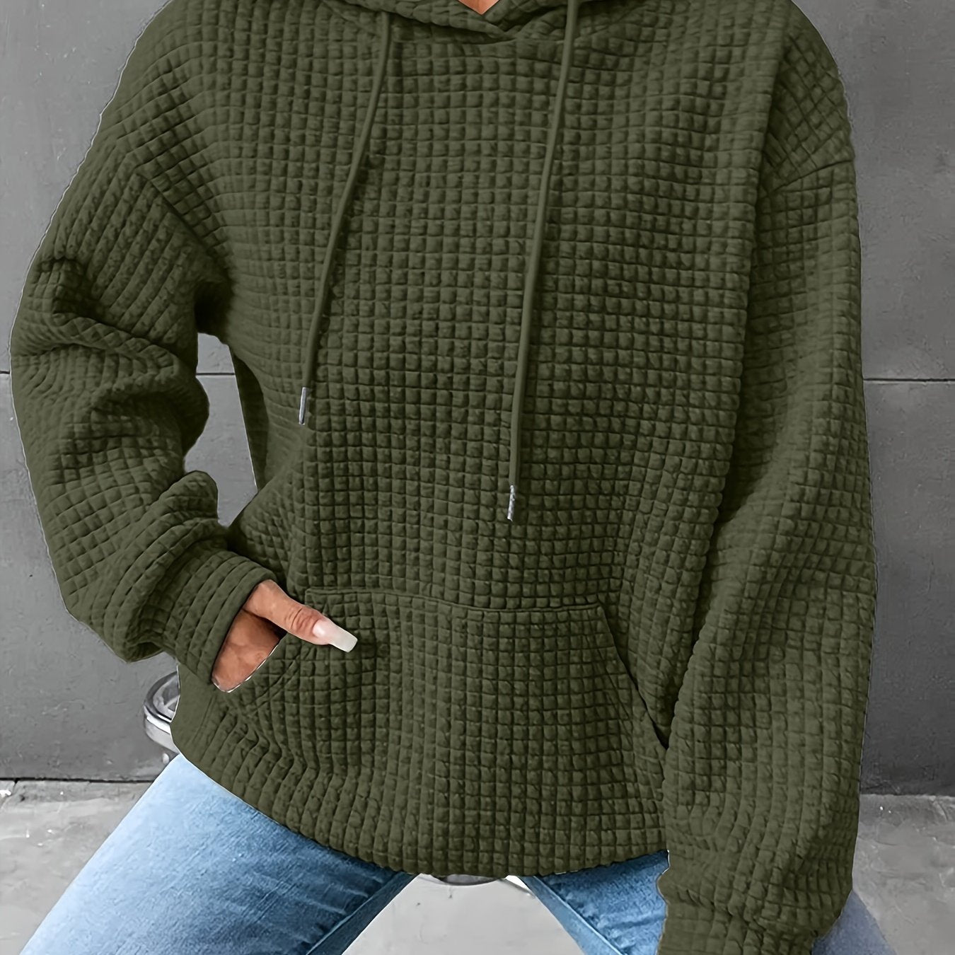Plus Size Waffle Hoodie Women’s Long Sleeve Casual Sweatshirt with Kangaroo Pocket