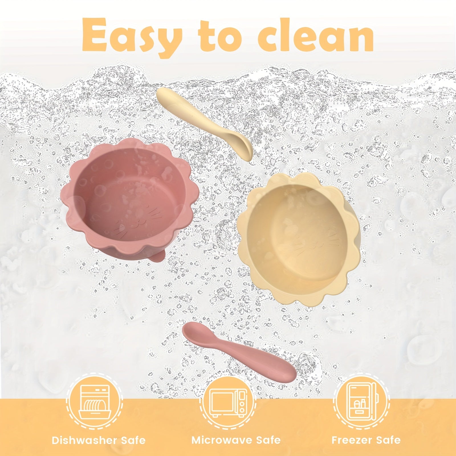 1 to'plam Yoshlar uchun oziq-ovqat darajasidagi silikon ovqatlanish idishi va qoshiq to'plami, mushuk mavzusida, barqarorlik uchun vakuumli qopqoq bilan. Yoshlar va uyda foydalanish uchun mos, yuqori haroratga chidamli.