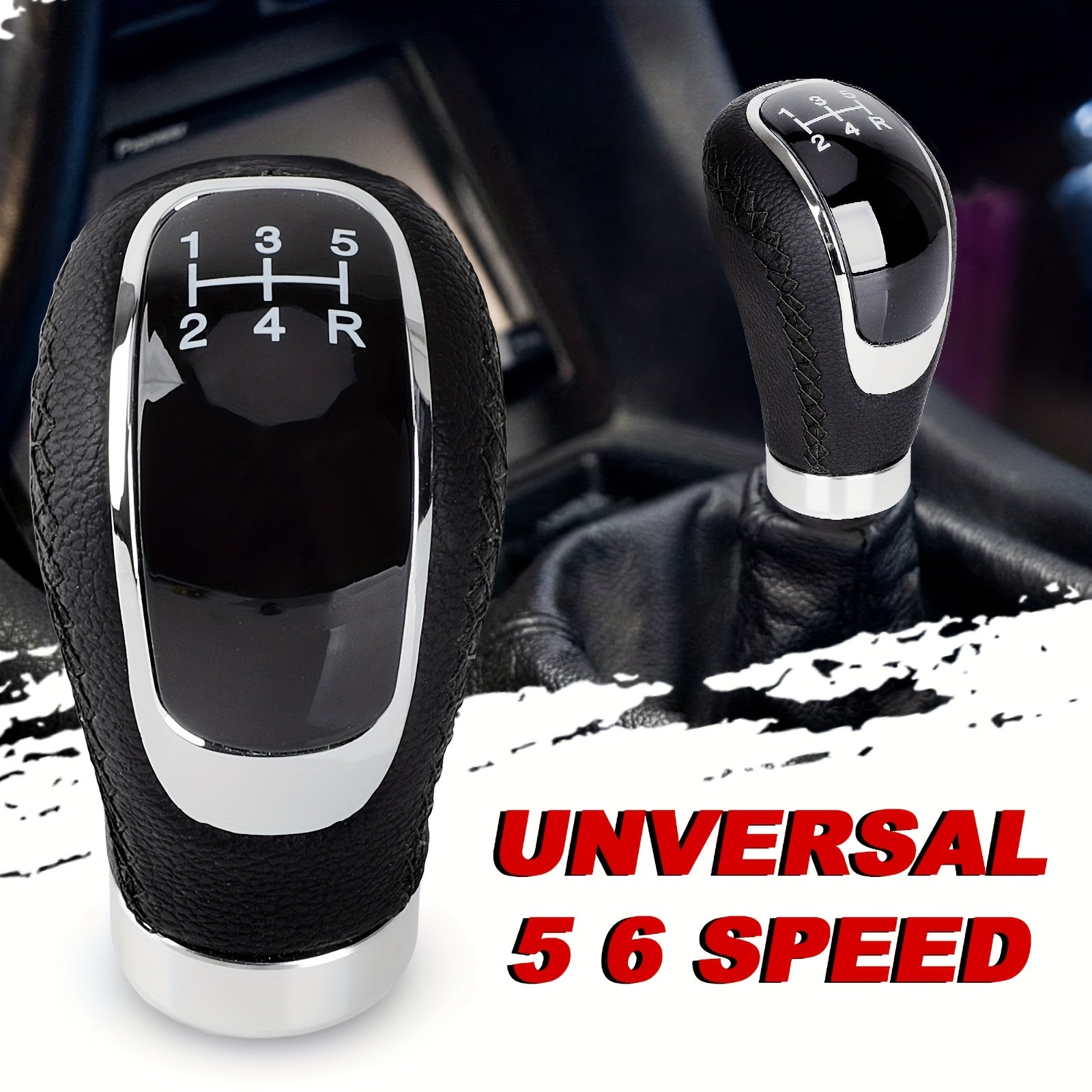 Universal Aluminum Alloy and PU Leather Gear Shifter Head Replacement with Adapters