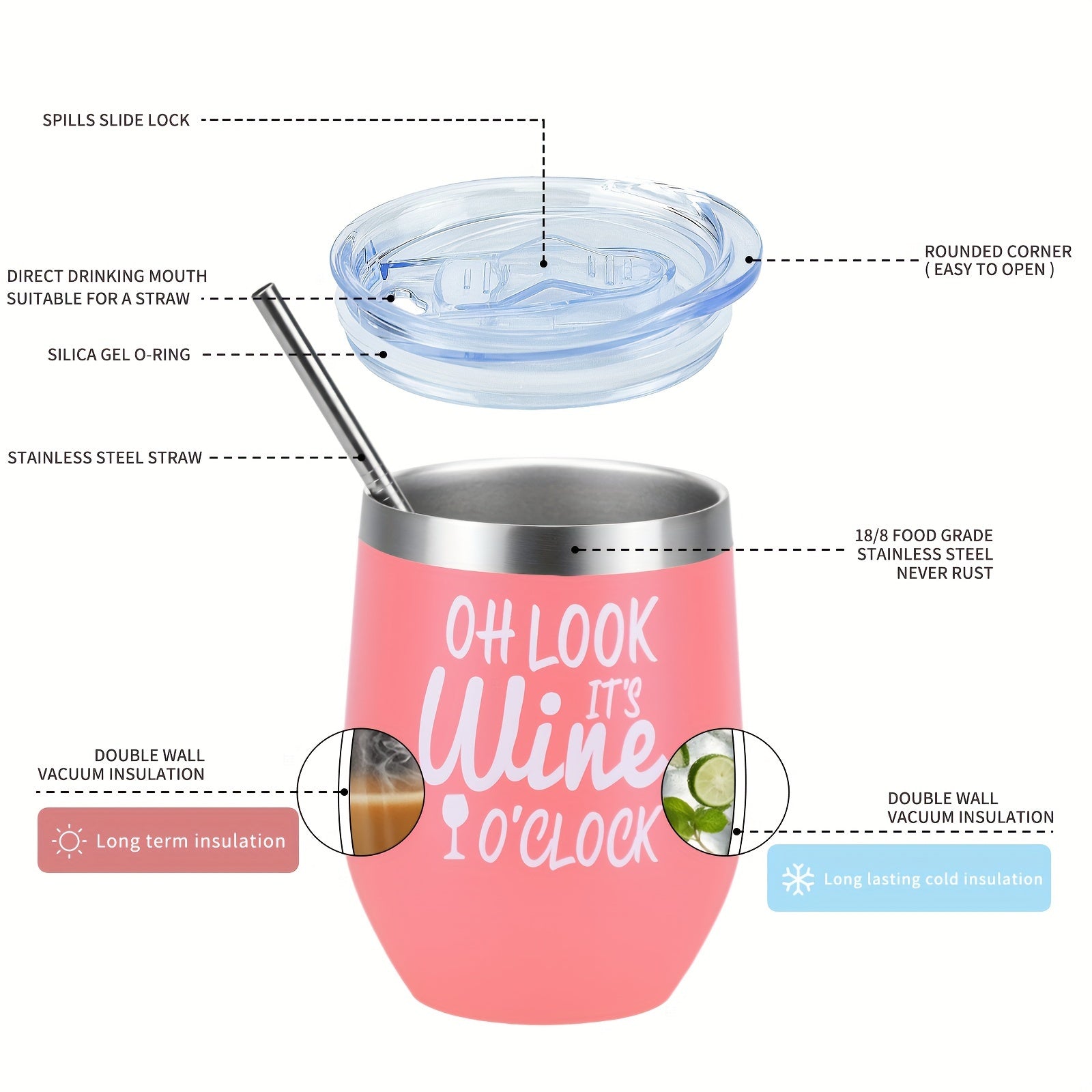 12oz Stainless Steel Travel Mug with Lid Straw and Brush Leakproof Insulated Hot Cold Drink Container Gift Box