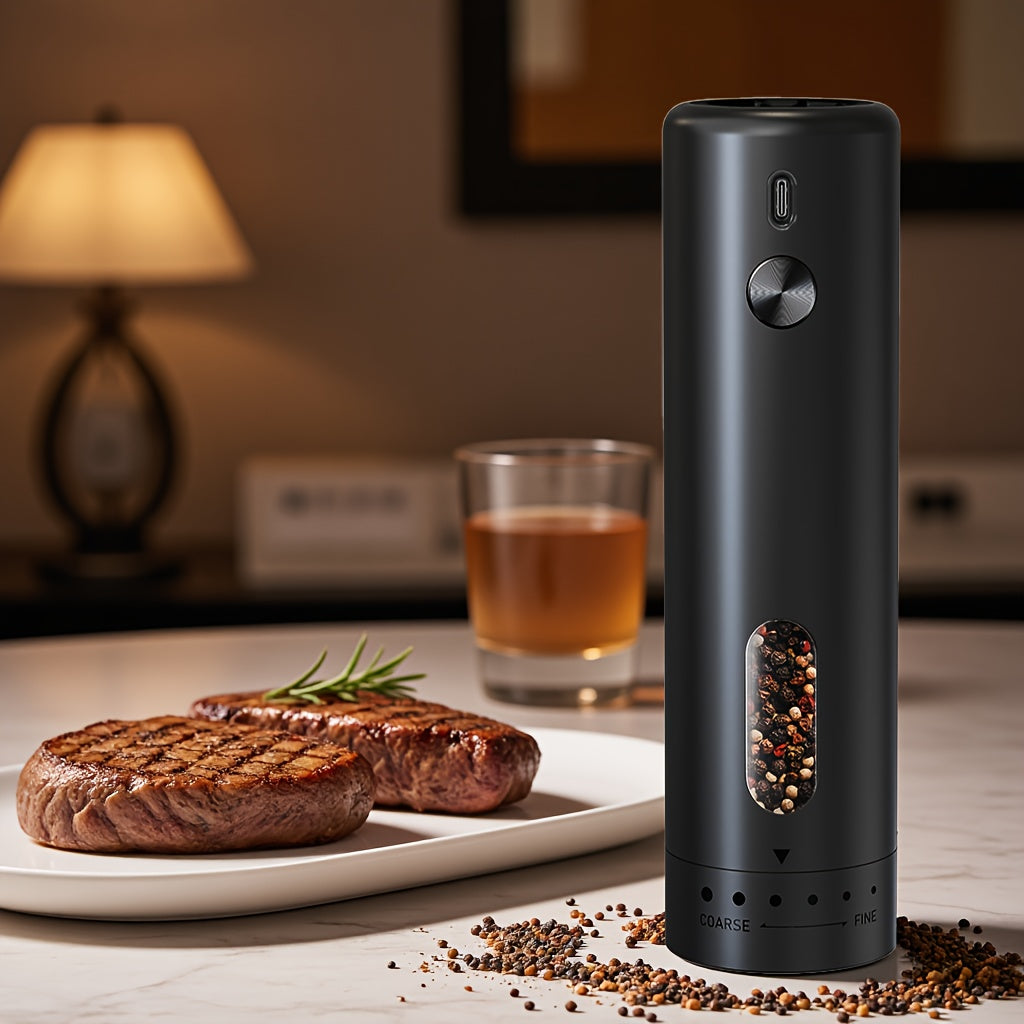 Qayta to'ldiriladigan elektr qalampir maydalagich 110ml sozlanadigan qattiqlik LED chiroq bilan qora