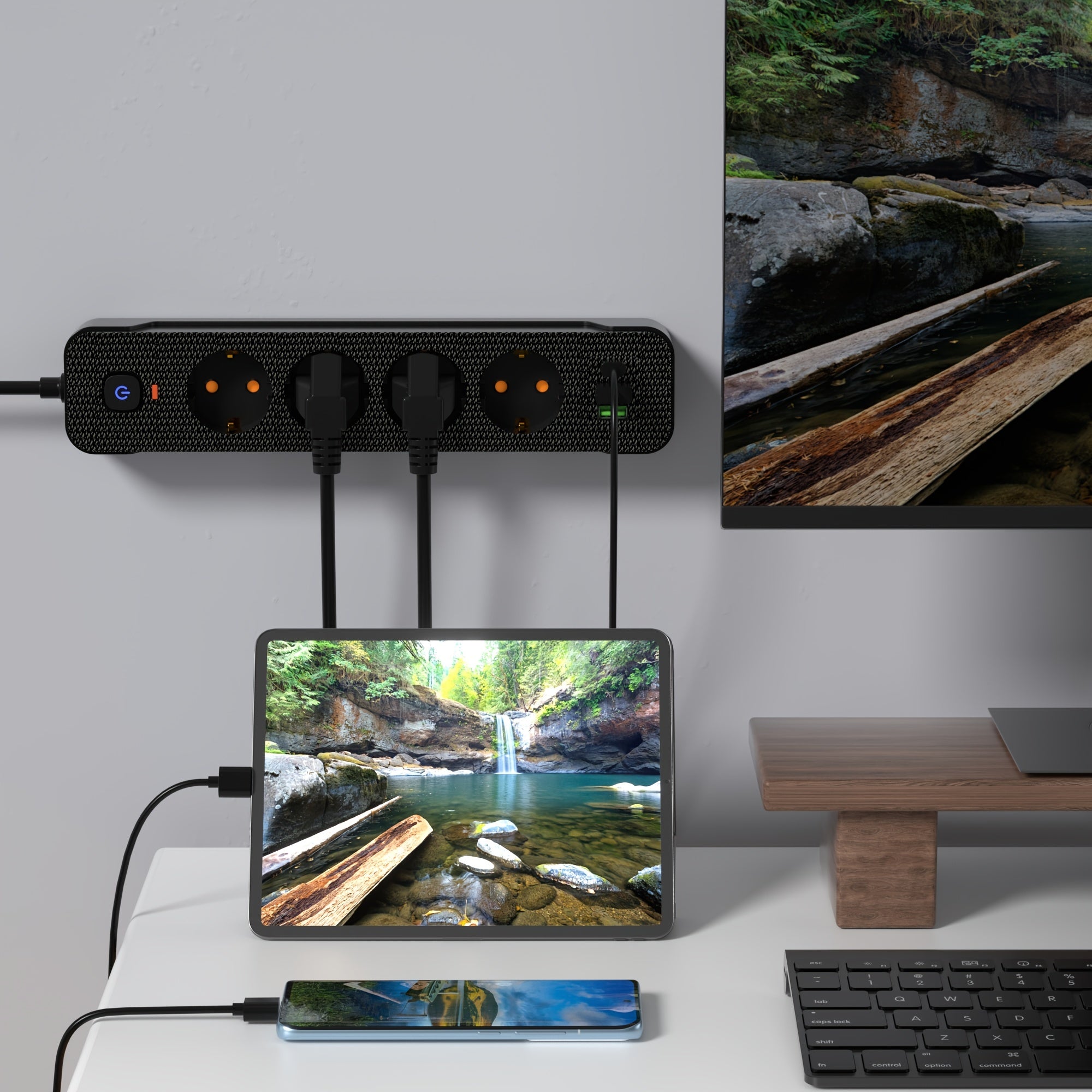 Europe Power Strip with 3/4/5 Sockets, 2m Extension Cord, Main Switch for Home Office Kitchen Garage Outdoors