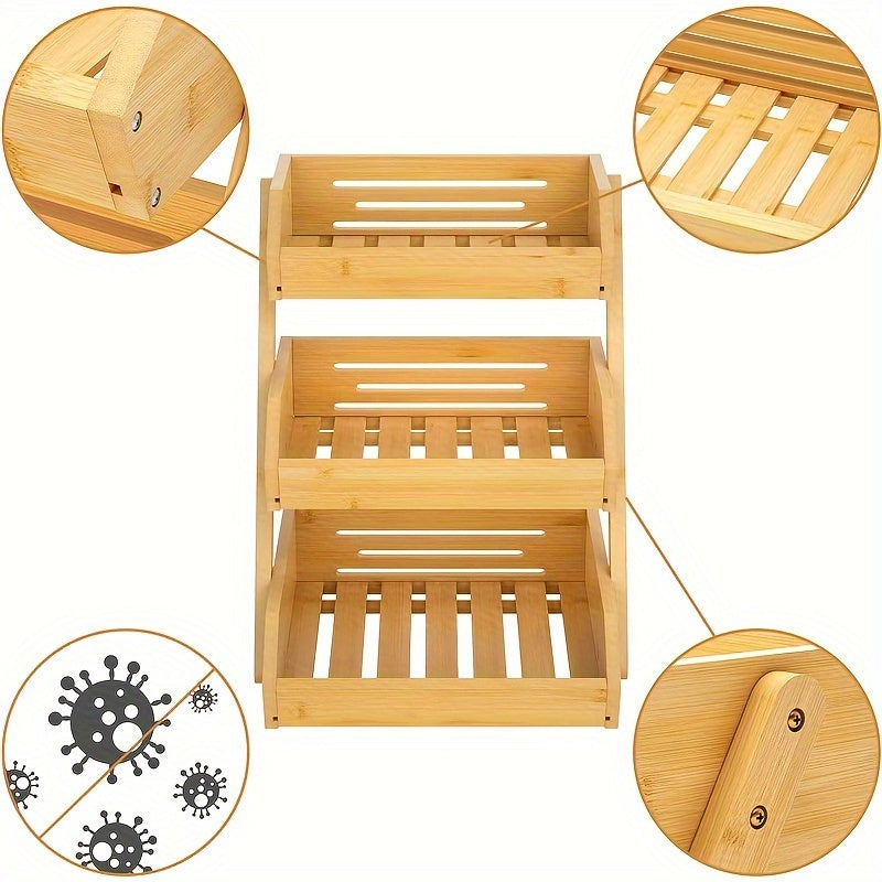 Bamboo Kitchen Organizer Three Tiers for Fruits Vegetables Bread Countertop Storage