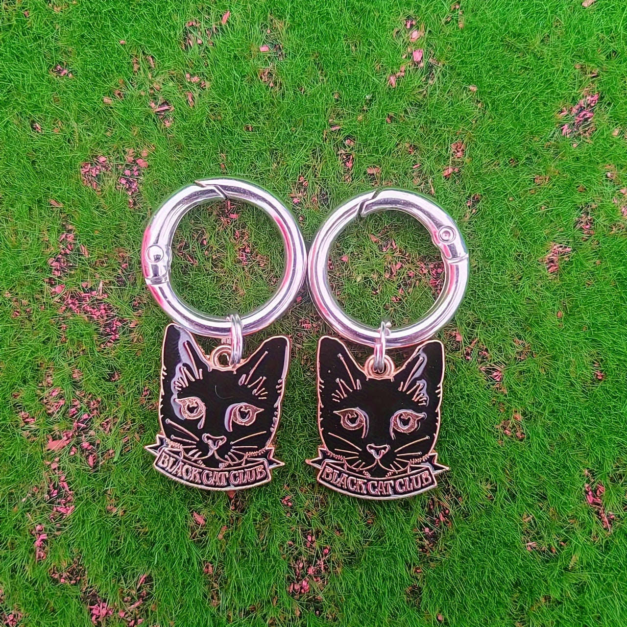 Unisex Zinc Alloy Black Cat Charm Keychains Set of 2 Animal Jewelry