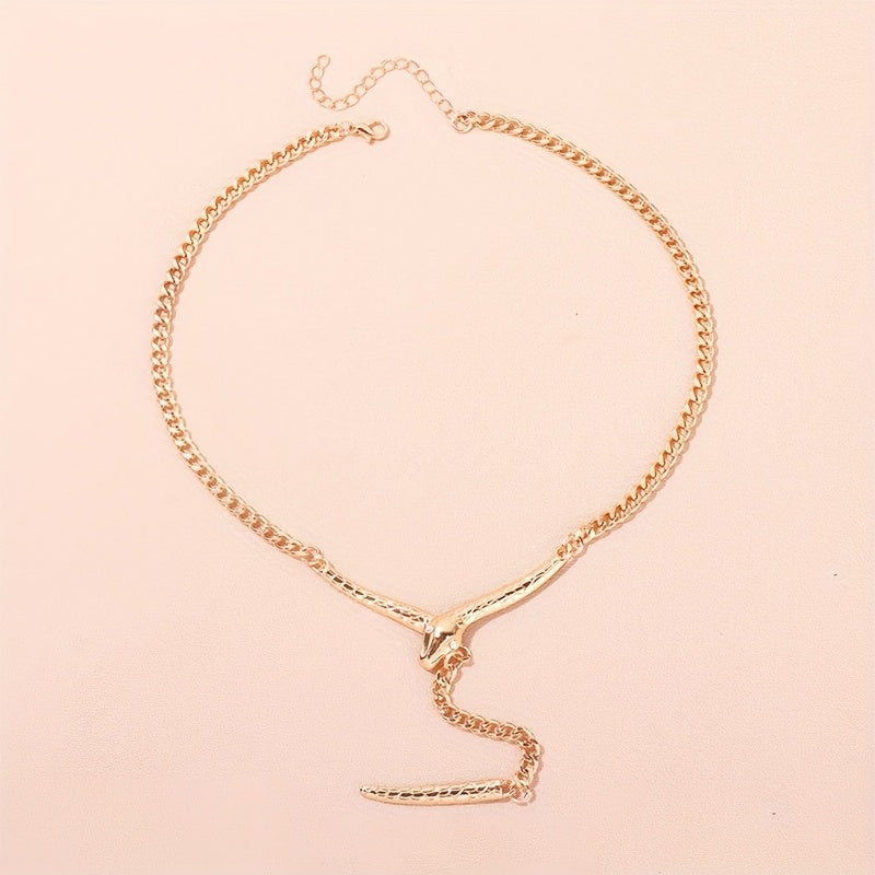 Vintage-Inspired Snake Pendant Necklace with Tassel Detail Alloy Clavicle Chain for Parties and Gifts