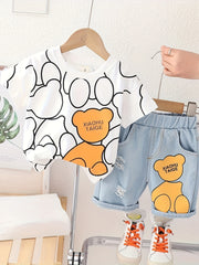 Kids Summer Clothes Set with Cartoon T-Shirt and Shorts for Toddlers Boys and Girls