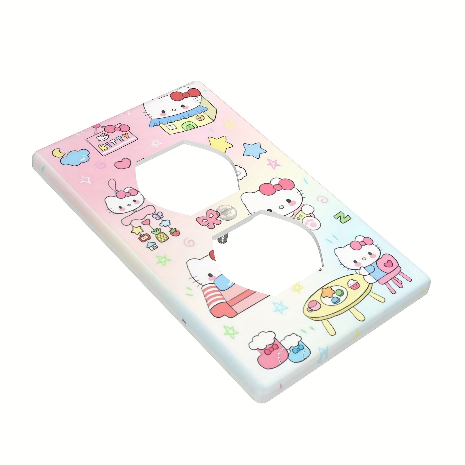 Hello Kitty Cartoon Dual Socket Cover Wall Plate Decorative Easy Install Heat-Resistant Fade-Proof