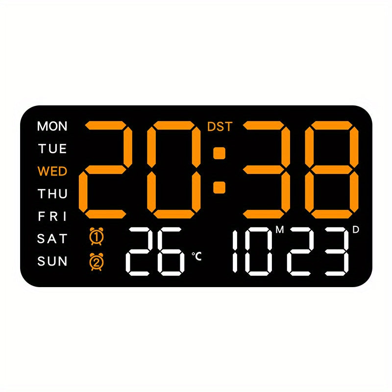 Digital Wall Clock with Voice Control Dual Alarms USB Power Temperature Display Adjustable Brightness Black