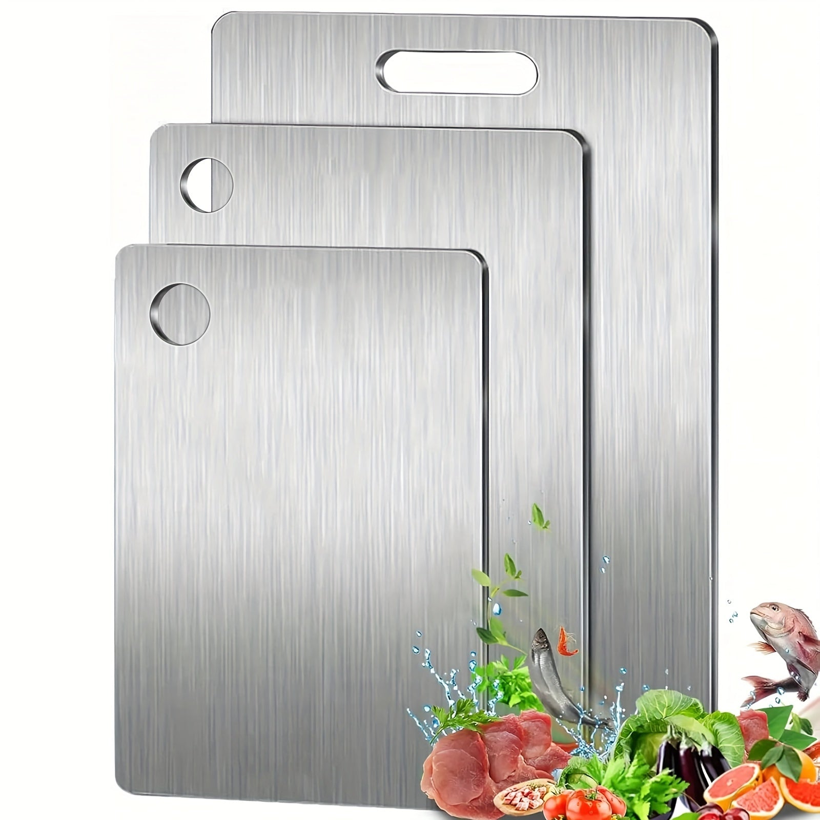 Stainless Steel Kitchen Cutting Board Set for Fruits Vegetables Meat Bread Durable Easy to Clean