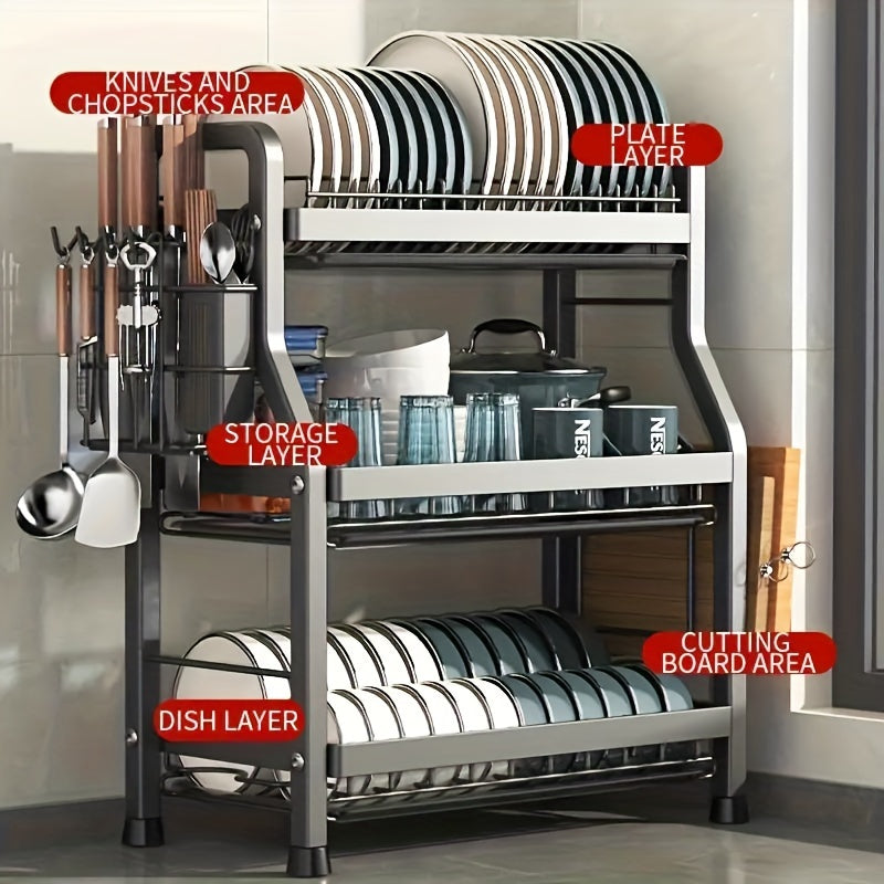 1 qatlamli idish quritish racki, 2/3 qatlamli countertop saqlash racki, katta sig'imli zanglamaydigan drenaj, oshxona countertop va shkaf uchun ko'p funksiyali ushlagich, oshxona uchun tashkilotchilar va saqlash aksessuarlar.