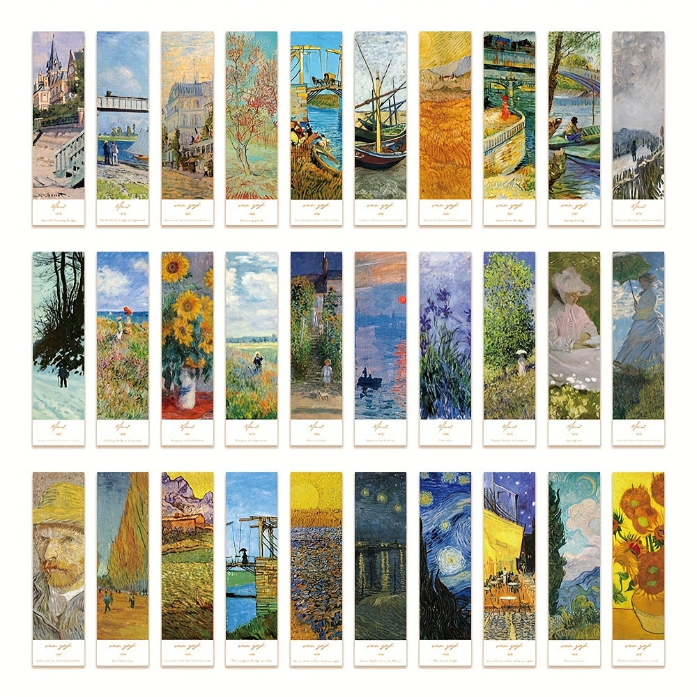 30pcs Classic Oil Painting Art Bookmarks Van Gogh Monet DIY Decor Small Cards