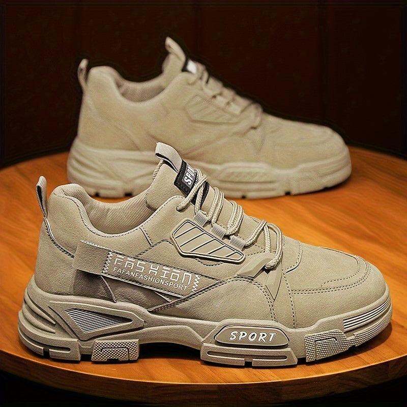 Men's Olive Green Chunky Sneakers Outdoor Casual Hiking Shoes with Thick Sole